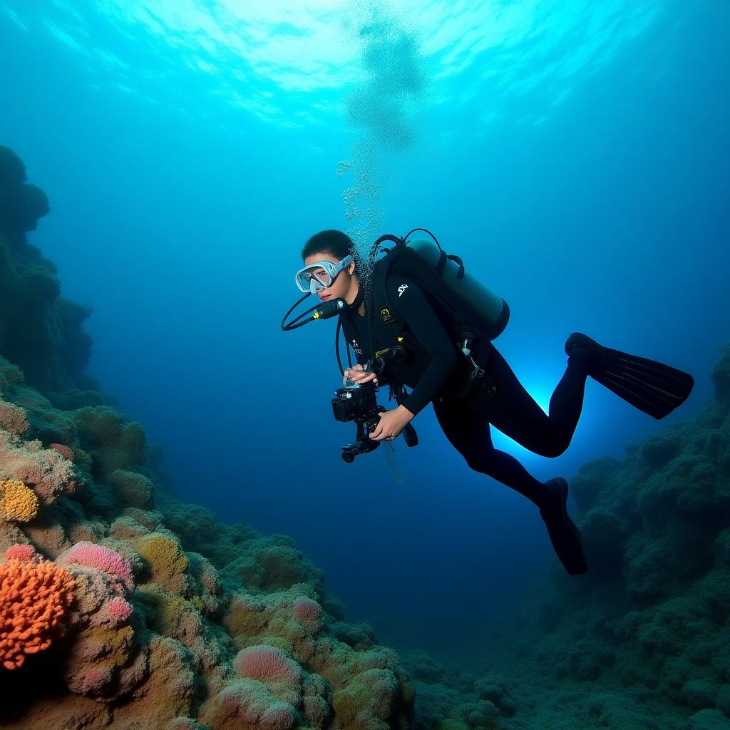 Diver documenting coral reef health