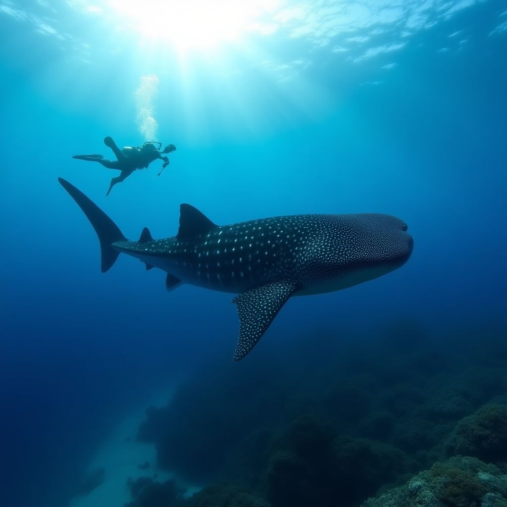 Whale shark swimming at Ningaloo Reef